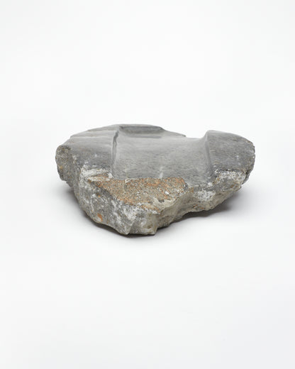 Back: organic-shaped gray stone tray with raw edges, and brown and white flecks.